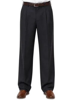 Tovaglia Mens Solid Black Wide Leg Wool Cashmere Pleated Dress Pants