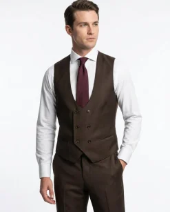 Tovaglia Mens Solid Dark Brown Classic Fit Peak Lapel Wool 3 Piece Suit