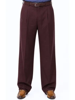 Tovaglia Mens Solid Dark Burgundy Wide Leg Pleated Wool Dress Pants