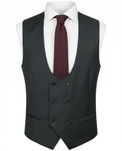 Tovaglia Mens Solid Dark Green Classic Fit Peak Lapel Wool 3 Piece Suit