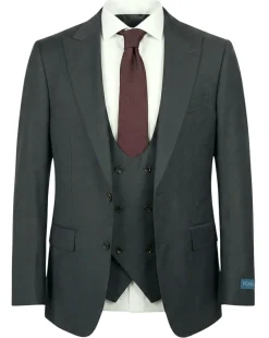 Tovaglia Mens Solid Dark Green Classic Fit Peak Lapel Wool 3 Piece Suit