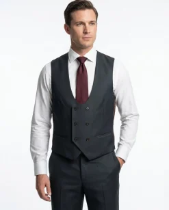 Tovaglia Mens Solid Dark Green Classic Fit Peak Lapel Wool 3 Piece Suit
