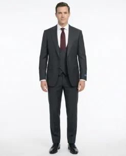 Tovaglia Mens Solid Dark Green Classic Fit Peak Lapel Wool 3 Piece Suit