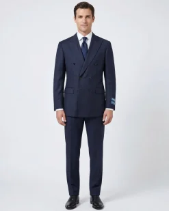 Tovaglia Mens Solid Navy Classic Fit Double Breasted Wool Cashmere Suit