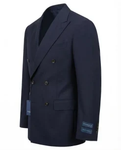 Tovaglia Mens Solid Navy Classic Fit Double Breasted Wool Cashmere Suit