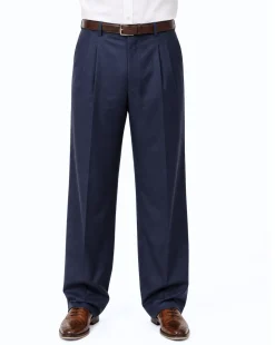 Tovaglia Mens Solid Navy Wide Leg Wool Cashmere Pleated Dress Pants