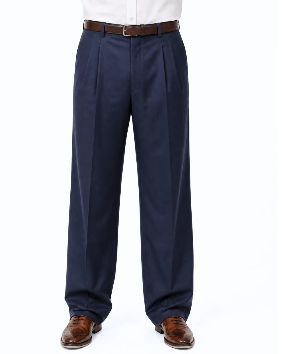 Tovaglia Mens Solid Navy Wide Leg Wool Cashmere Pleated Dress Pants