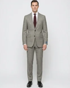 Tovaglia Mens Tan Glen Plaid Classic Fit Peak Lapel Wool 2-Button Suit
