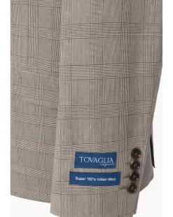 Tovaglia Mens Tan Glen Plaid Classic Fit Peak Lapel Wool 2-Button Suit