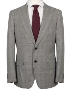 Tovaglia Mens Tan Glen Plaid Classic Fit Peak Lapel Wool 2-Button Suit