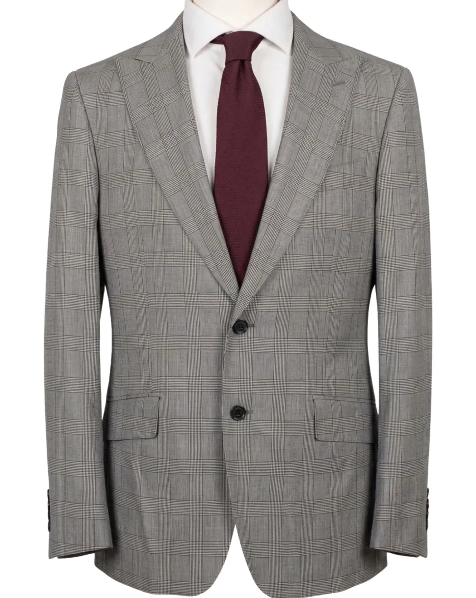 Tovaglia Mens Tan Glen Plaid Classic Fit Peak Lapel Wool 2-Button Suit