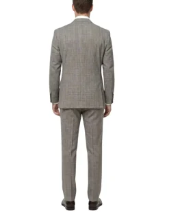 Tovaglia Mens Tan Glen Plaid Classic Fit Peak Lapel Wool 2-Button Suit