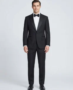 Tovaglia Solid Black Classic Fit Peak Lapel 1-Button Wool Cashmere Tuxedo Suit