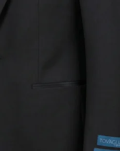Tovaglia Solid Black Classic Fit Peak Lapel 1-Button Wool Cashmere Tuxedo Suit