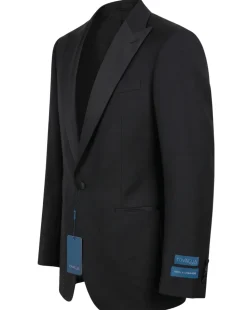 Tovaglia Solid Black Classic Fit Peak Lapel 1-Button Wool Cashmere Tuxedo Suit
