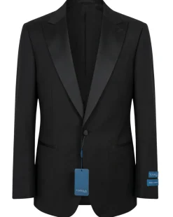 Tovaglia Solid Black Classic Fit Peak Lapel 1-Button Wool Cashmere Tuxedo Suit