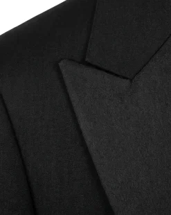 Tovaglia Solid Black Classic Fit Peak Lapel 1-Button Wool Cashmere Tuxedo Suit