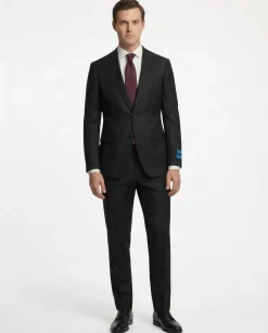 Tovaglia Solid Black Classic Fit Notch Lapel Wool Cashmere 2-Button Suit