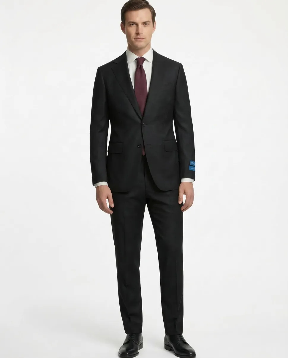 Tovaglia Solid Black Classic Fit Notch Lapel Wool Cashmere 2-Button Suit