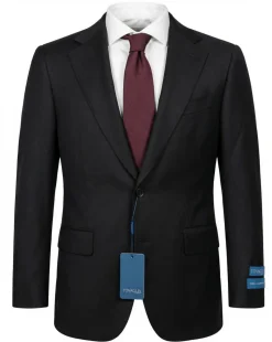 Tovaglia Solid Black Classic Fit Notch Lapel Wool Cashmere 2-Button Suit