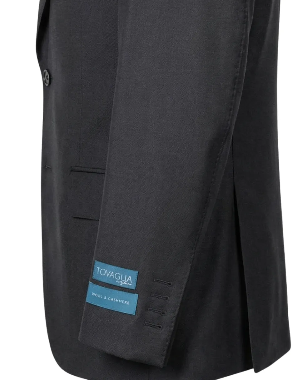Tovaglia Solid Black Classic Fit Notch Lapel Wool Cashmere 2-Button Suit