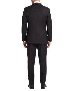 Tovaglia Solid Black Slim Fit Notch Lapel Wool Cashmere 2-Button Suit