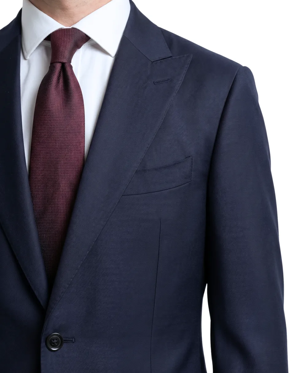 Tovaglia Solid Navy Classic Fit Peak Lapel Wool Cashmere 2-Button Suit