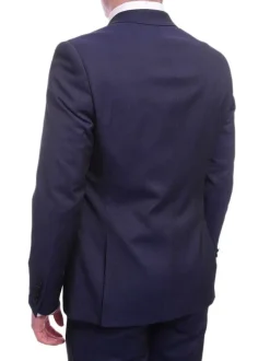 Unique Slim Fit Midnight Blue Subtle Sheen Wool Tuxedo Suit Satin Peak Lapels