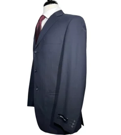 Versace Classic Mens Solid Dark Blue Notch Lapel Classic Fit 3-Button Wool Suit - 38L