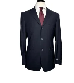 Versace Classic Mens Solid Dark Blue Notch Lapel Classic Fit 3-Button Wool Suit - 38L