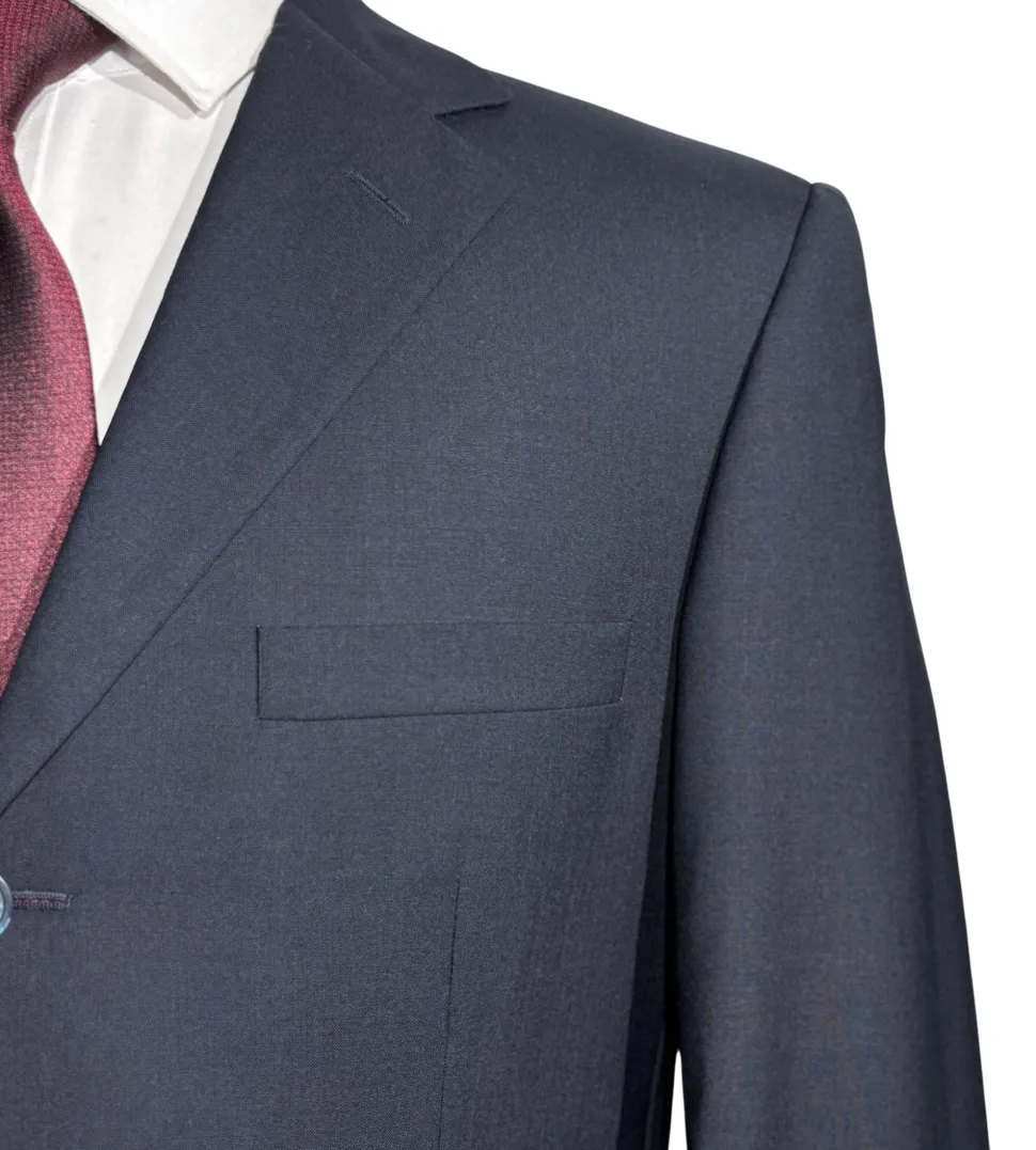 Versace Classic Mens Solid Dark Blue Notch Lapel Classic Fit 3-Button Wool Suit - 38L