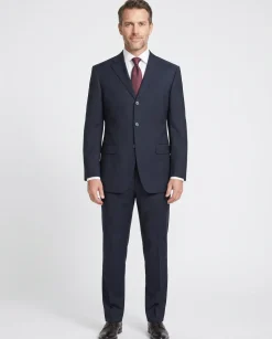 Versace Classic Mens Solid Dark Blue Notch Lapel Classic Fit 3-Button Wool Suit - 38L