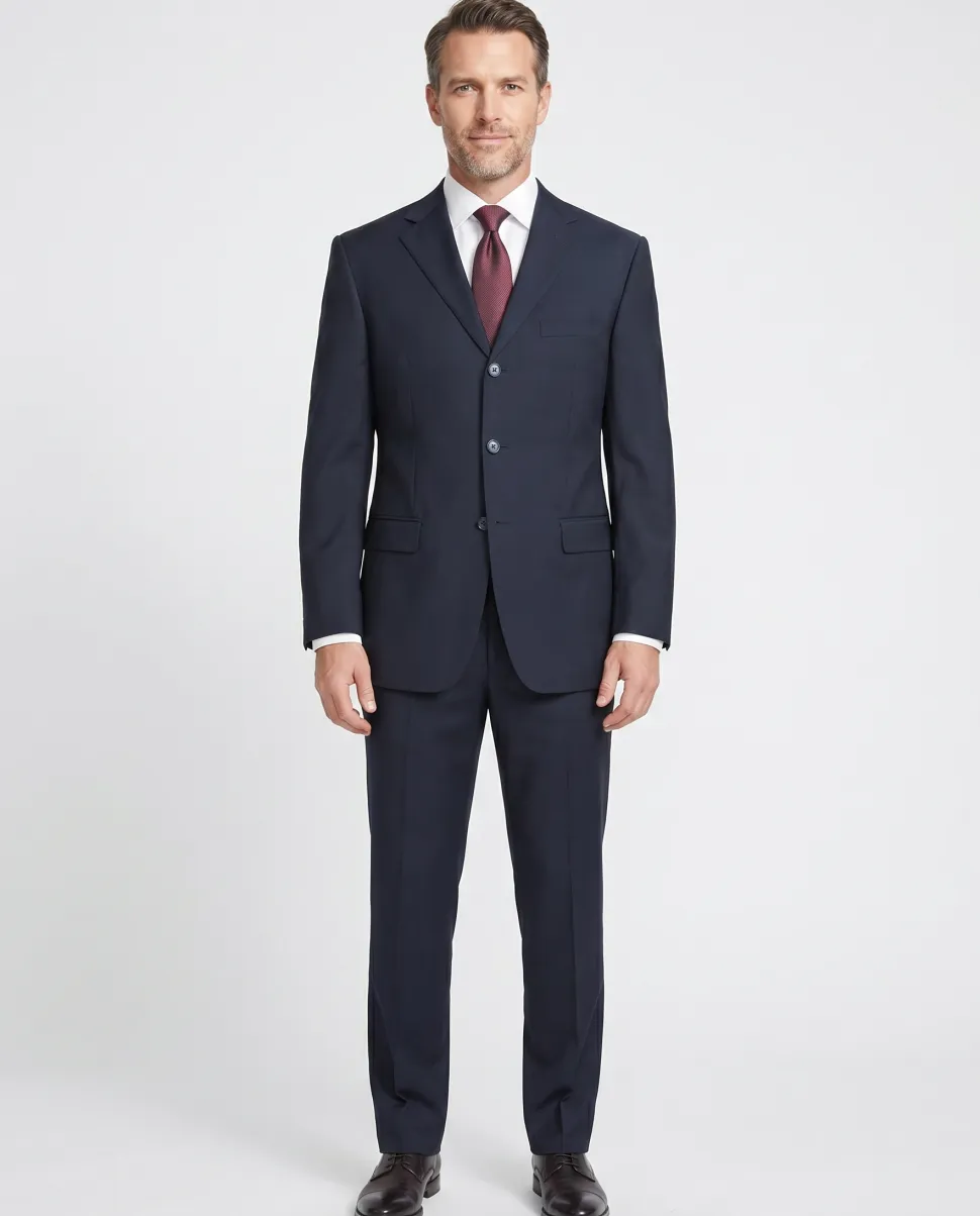 Versace Classic Mens Solid Dark Blue Notch Lapel Classic Fit 3-Button Wool Suit - 38L