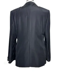 Versace Collection Mens Black Textured Satin Peak Lapel Classic Fit Stretch 2-Button Wool Blend Tuxedo - 44L