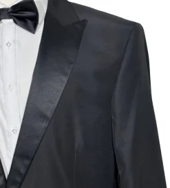 Versace Collection Mens Black Textured Satin Peak Lapel Classic Fit Stretch 2-Button Wool Blend Tuxedo - 44L