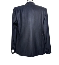 Versace Collection Mens Charcoal Pinstripe Notch Lapel Classic Fit 2-Button Wool Suit - 44L