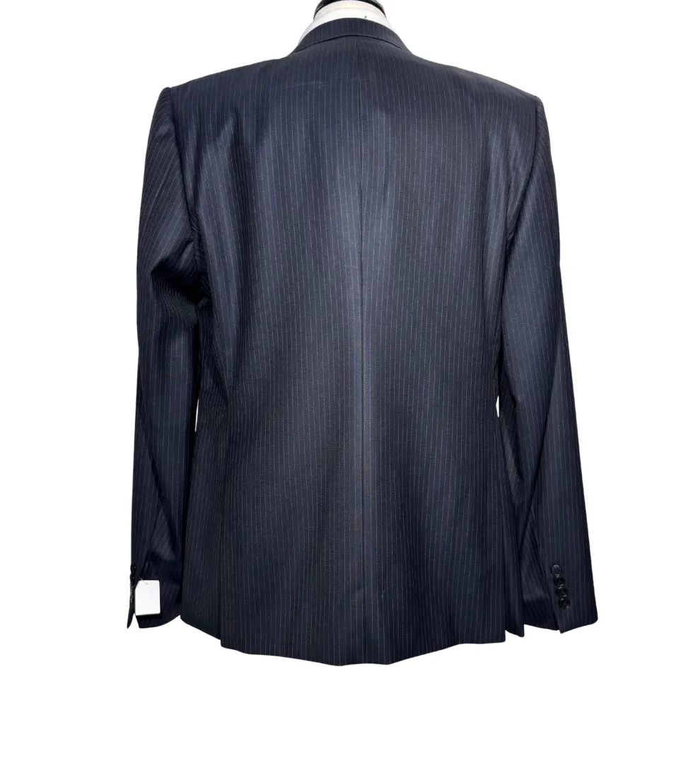 Versace Collection Mens Charcoal Pinstripe Notch Lapel Classic Fit 2-Button Wool Suit - 44L