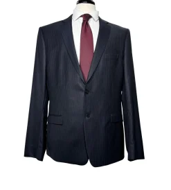 Versace Collection Mens Charcoal Pinstripe Notch Lapel Classic Fit 2-Button Wool Suit - 44L