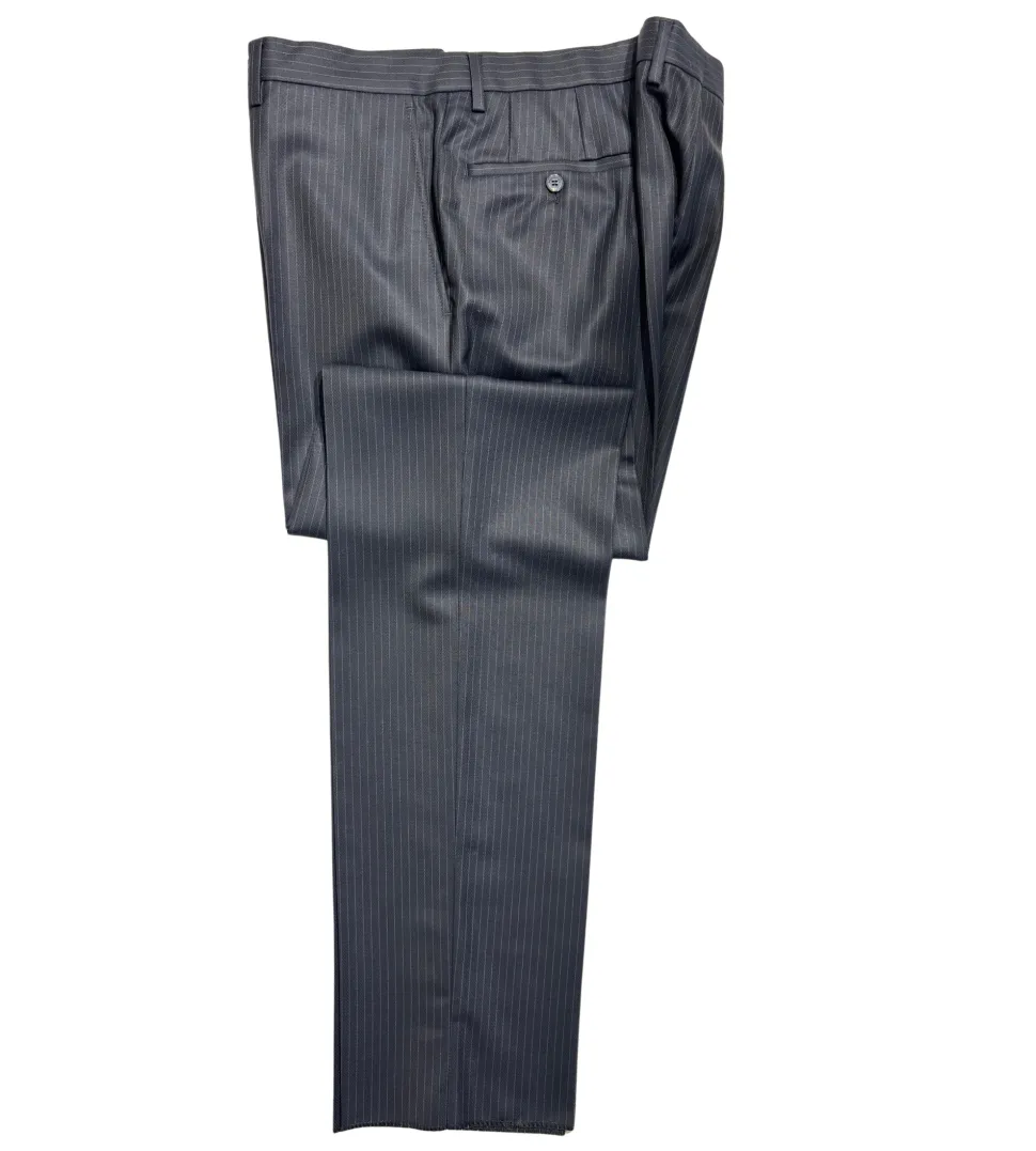 Versace Collection Mens Charcoal Pinstripe Notch Lapel Classic Fit 2-Button Wool Suit - 44L
