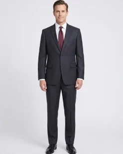 Versace Collection Mens Charcoal Pinstripe Notch Lapel Classic Fit 2-Button Wool Suit - 44L