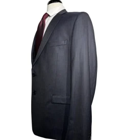 Versace Collection Mens Charcoal Pinstripe Notch Lapel Classic Fit 2-Button Wool Suit - 44L