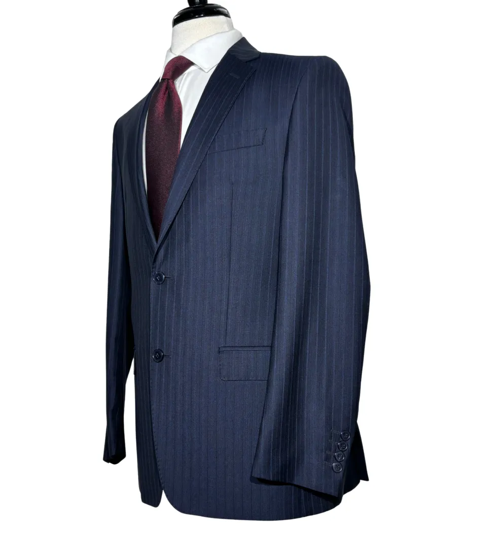 Versace Collection Mens Navy Pinstripe Notch Lapel Classic Fit 2-Button Wool Blend Suit - 38R