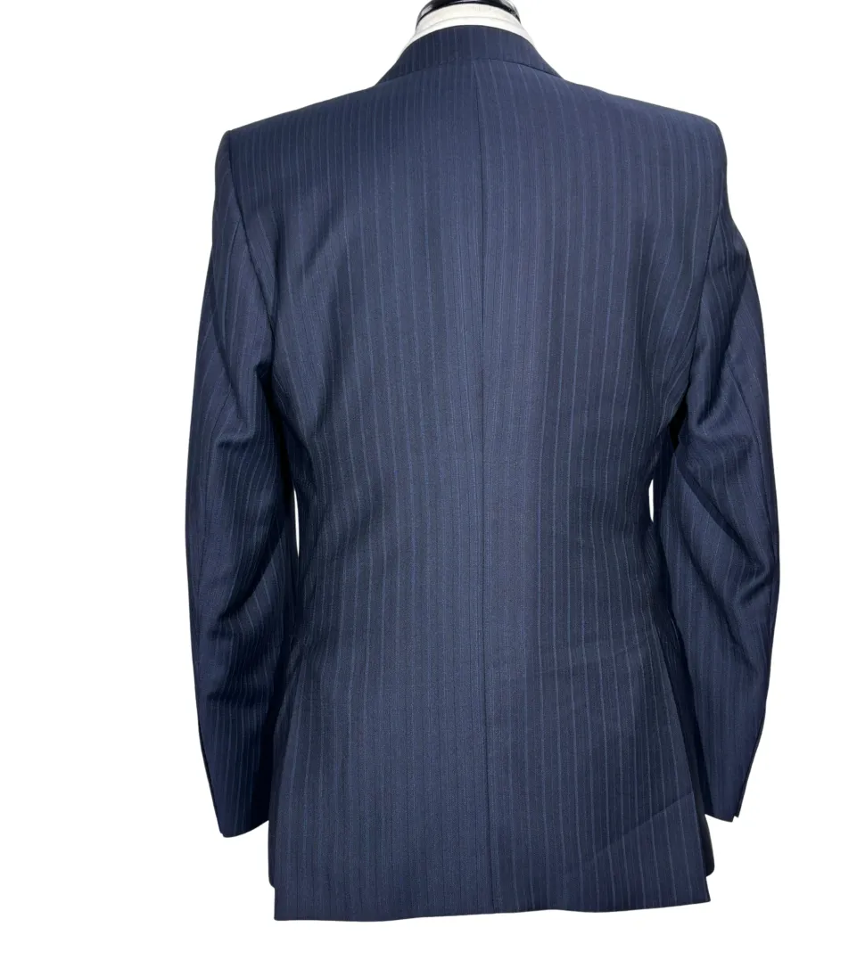 Versace Collection Mens Navy Pinstripe Notch Lapel Classic Fit 2-Button Wool Blend Suit - 38R