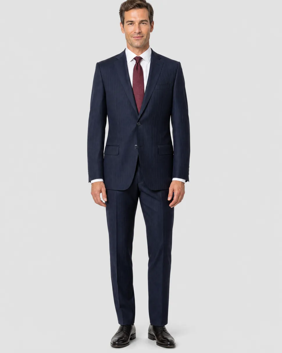 Versace Collection Mens Navy Pinstripe Notch Lapel Classic Fit 2-Button Wool Blend Suit - 38R