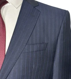 Versace Collection Mens Navy Pinstripe Notch Lapel Classic Fit 2-Button Wool Blend Suit - 38R