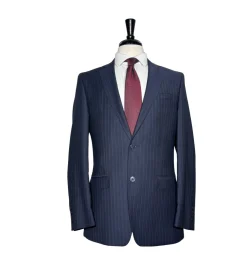 Versace Collection Mens Navy Pinstripe Notch Lapel Classic Fit 2-Button Wool Blend Suit - 38R
