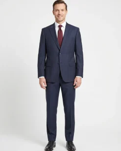 Versace Collection Mens Navy Multi-Pinstripe Peak Lapel Classic Fit 2-Button Wool Suit - 44R
