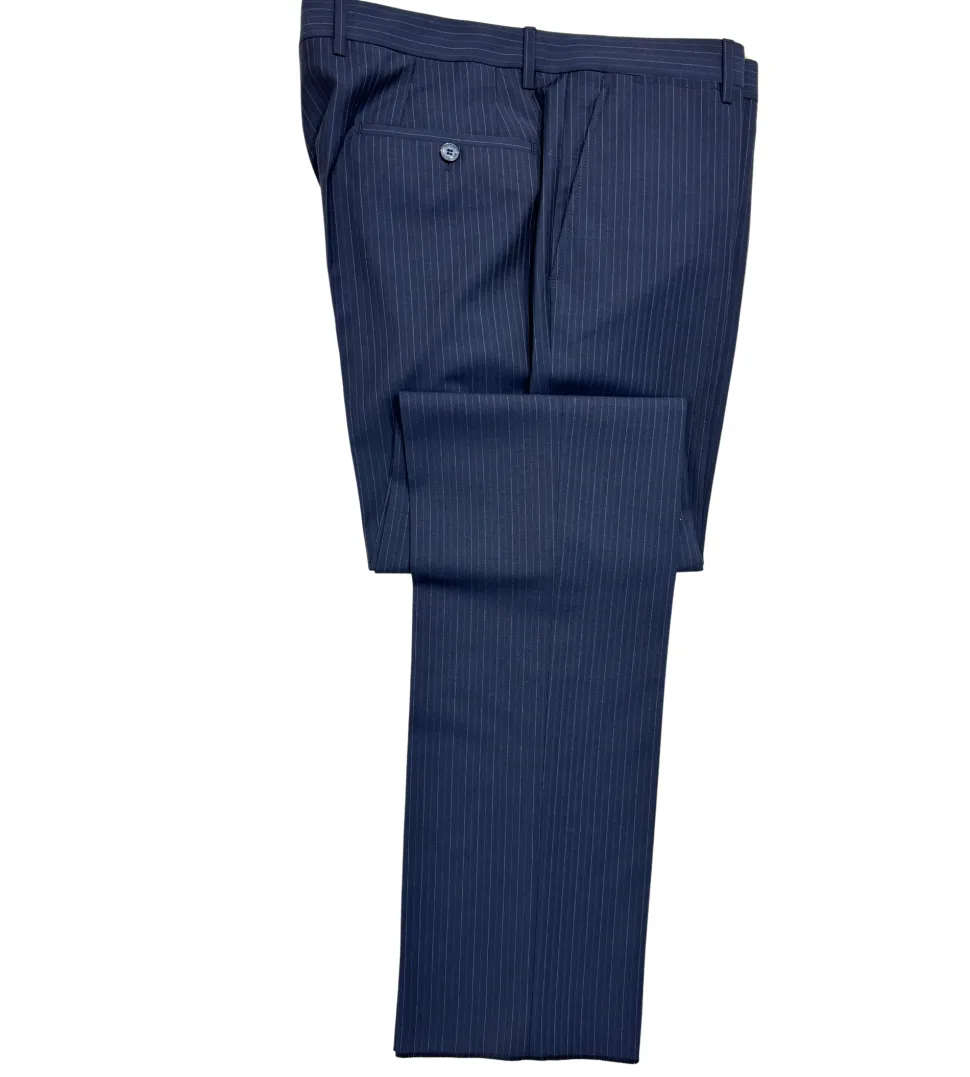 Versace Collection Mens Navy Multi-Pinstripe Peak Lapel Classic Fit 2-Button Wool Suit - 44R