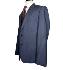 Versace Collection Mens Navy Multi-Pinstripe Peak Lapel Classic Fit 2-Button Wool Suit - 44R