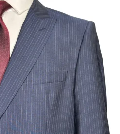 Versace Collection Mens Navy Multi-Pinstripe Peak Lapel Classic Fit 2-Button Wool Suit - 44R